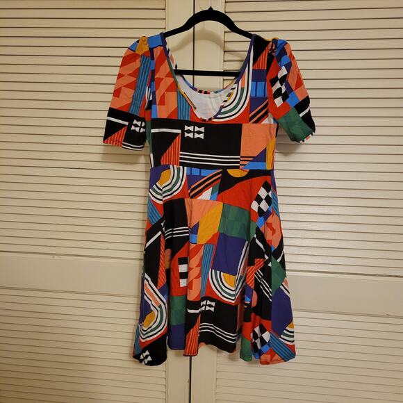 Nooworks Colorful Kidcore Stretch Midi Dress Ruffled Sleeves Large - Picture 4 of 7